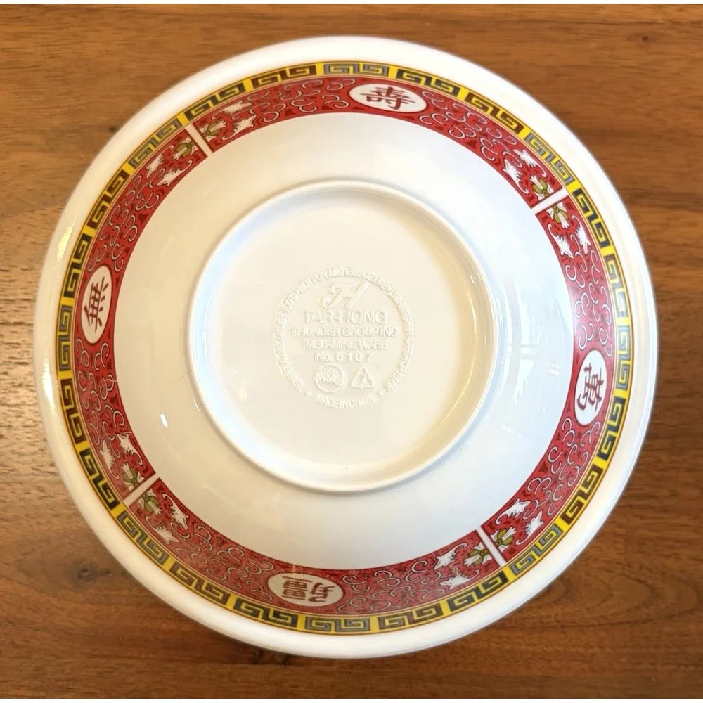 Tar-Hong Melamine Ramen Bowls 7in Red White Chinese Style Set of 5 5107
